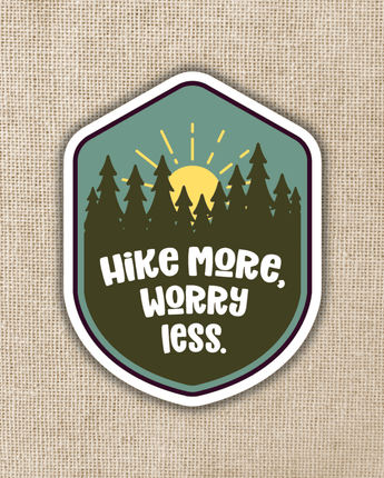 Hike More Worry Less Badge Sticker, 3-inch