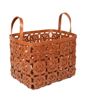 Cognac Recycled Leather Basket